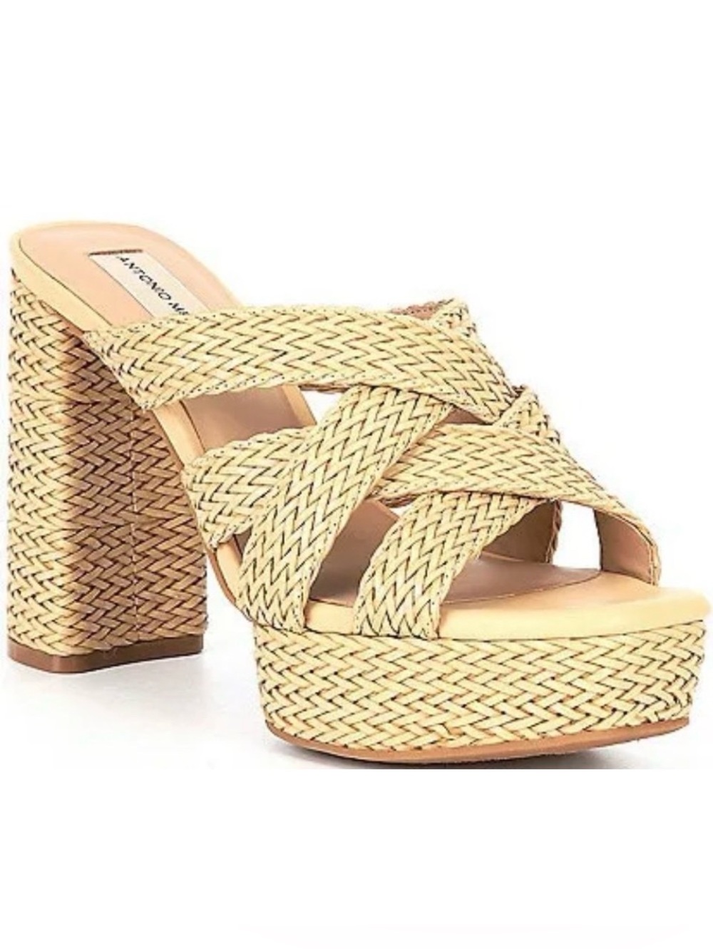 New ANTONIO MELANI Sopheena Braided Raffia Sandal Platform Block Heel 9.5